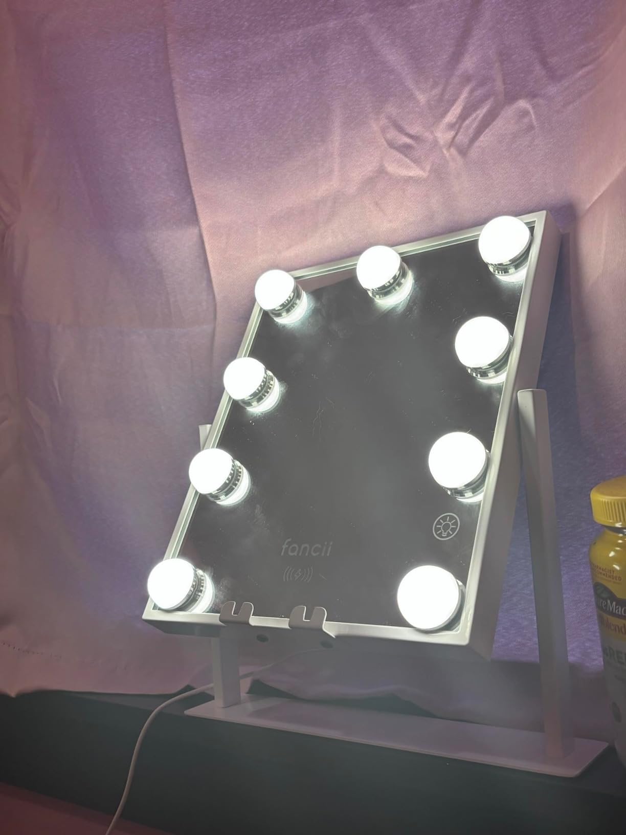 Fancii Vanity Mirror with Lights, BT Speaker, Wireless Charging - Detachable 10X Magnifying Mirror, 9 Hollywood Bulbs, LED Lighted Makeup Mirror with Phone Stand, 3 Color Modes, Adjustable Tilt customer photo 1
