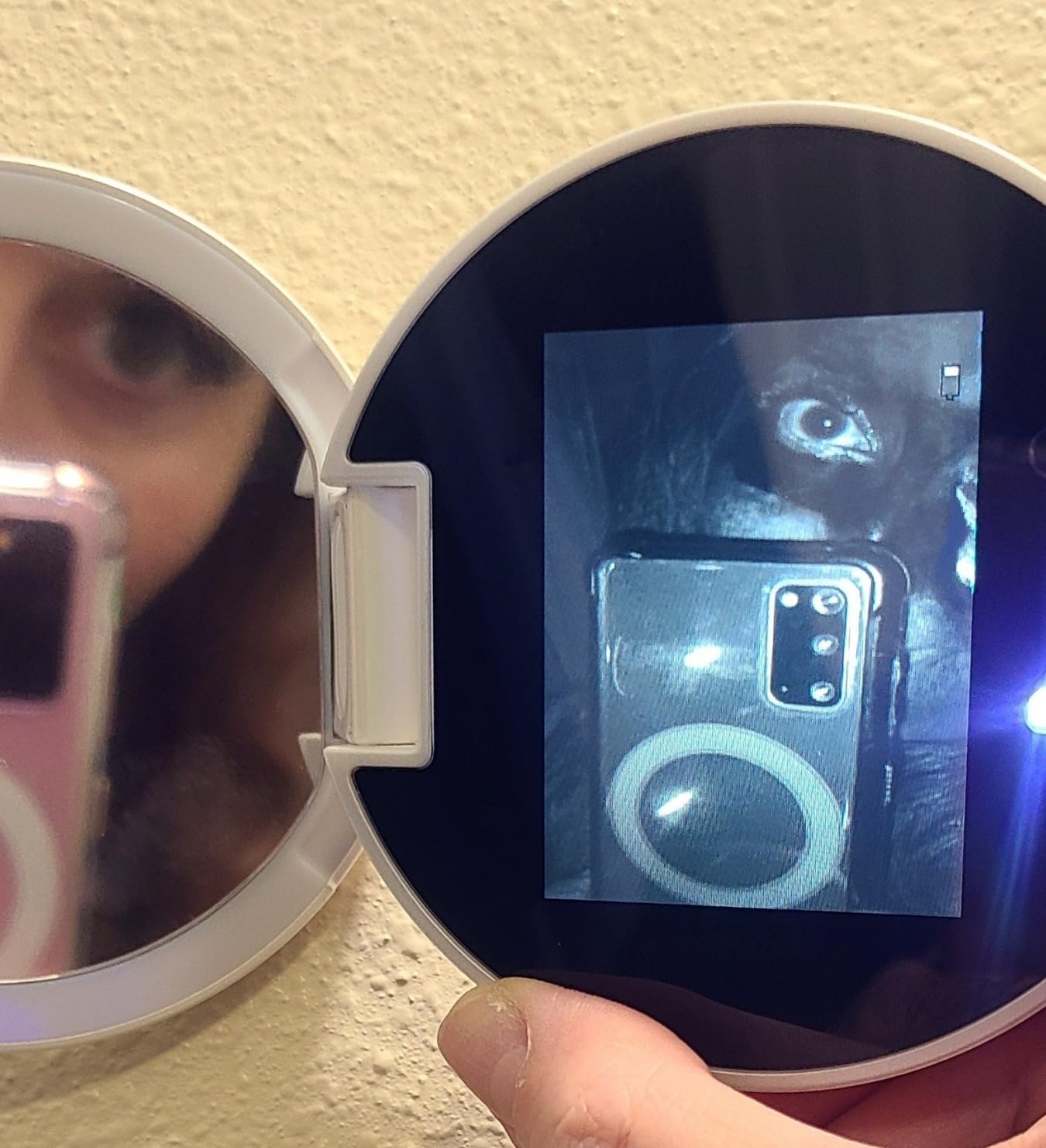 DESCHEN UV Camera Mirror for Sunscreen Test with 2X Makeup Mirror | with Lights and Magnification, Rechargeable 3.8 Inch Portable Pocket Mirror for Skin Protection customer photo 1
