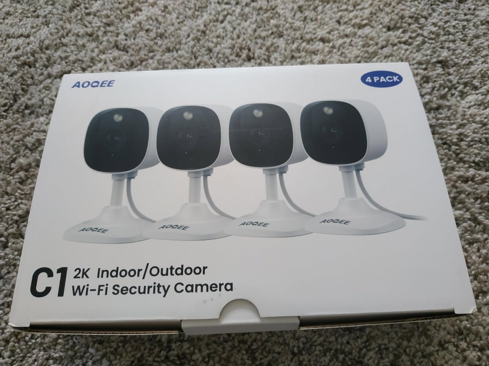 AOQEE 2K Cameras for Home Security, Indoor/Outdoor, Full Color, C1 2Pack | 2.4G Wired Outdoor/Indoor Camera for Dog/Cat/Pet/Baby, Color Night Vision, Home Security with White Light, 24/7 TF Recording customer photo 1
