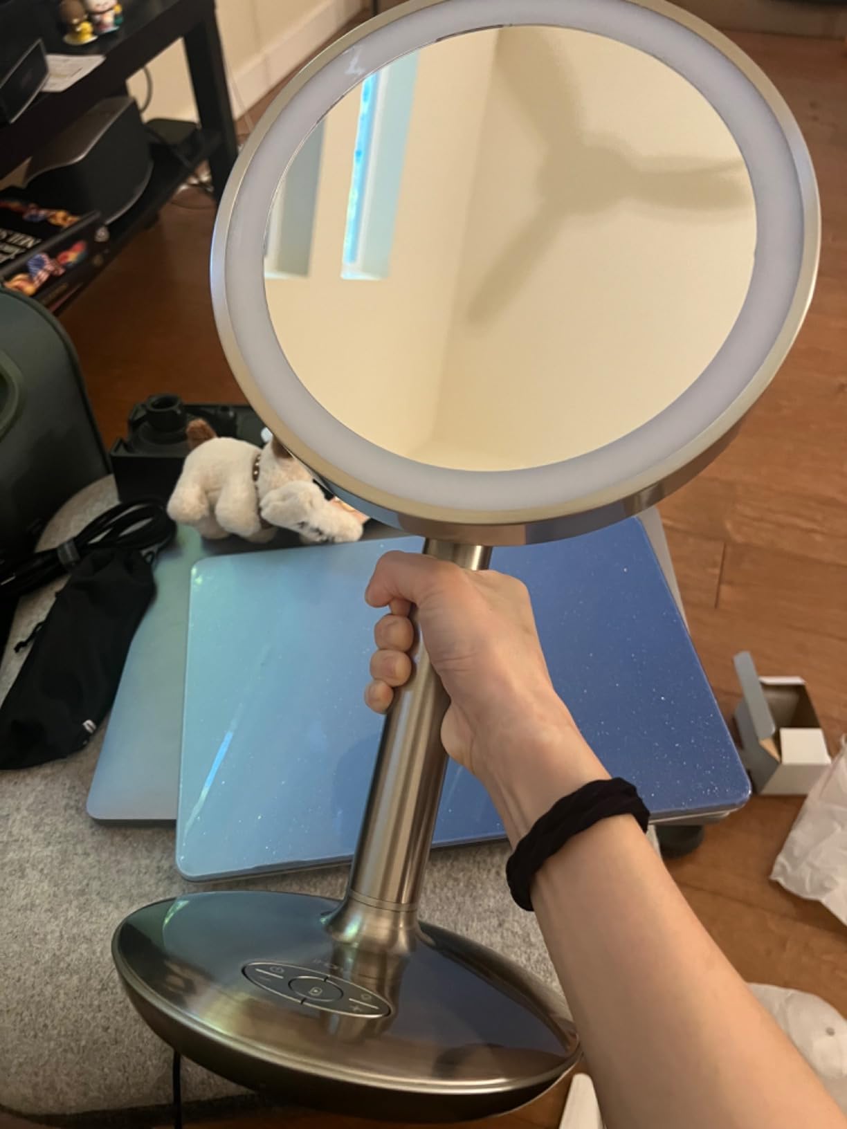 iHome Vanity Mirror with Lights, Makeup Mirror with Bluetooth Speaker, USB Charging, and Removable Magnifying Mirror (iCVBT82SN) customer photo 1