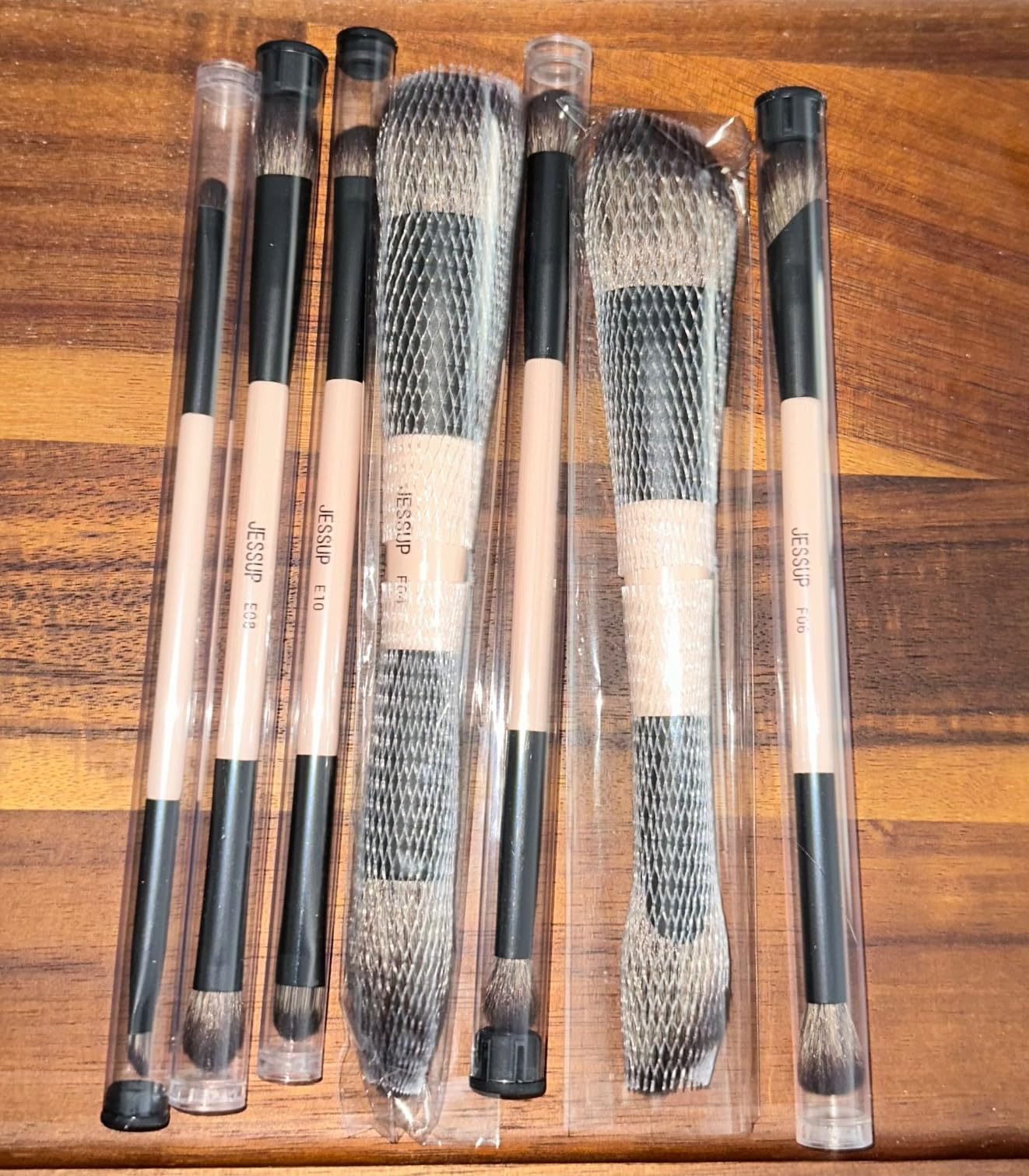 Jessup Makeup Brushes Set 7pcs Double Sided Makeup Brushes for Foundation Concealer Blush Eyeshadow Contour Bronzer Powder Blending Eyebrow Eyeliner, Cruelty-Free Make up Brushes Peach Dust T600 customer photo 1
