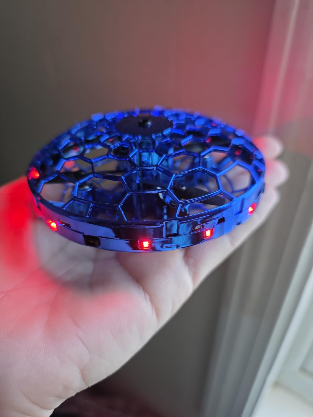 Hand Operated Flying Toy Drone for Kids, 360° Hands Free Motion Sensors Mini Drone with Cool LED Lights, Easy Indoor Small UFO Toy Flying Ball Drone for 6 7 8 9 10+ Year Old Boys and Girls (Blue) customer photo 1