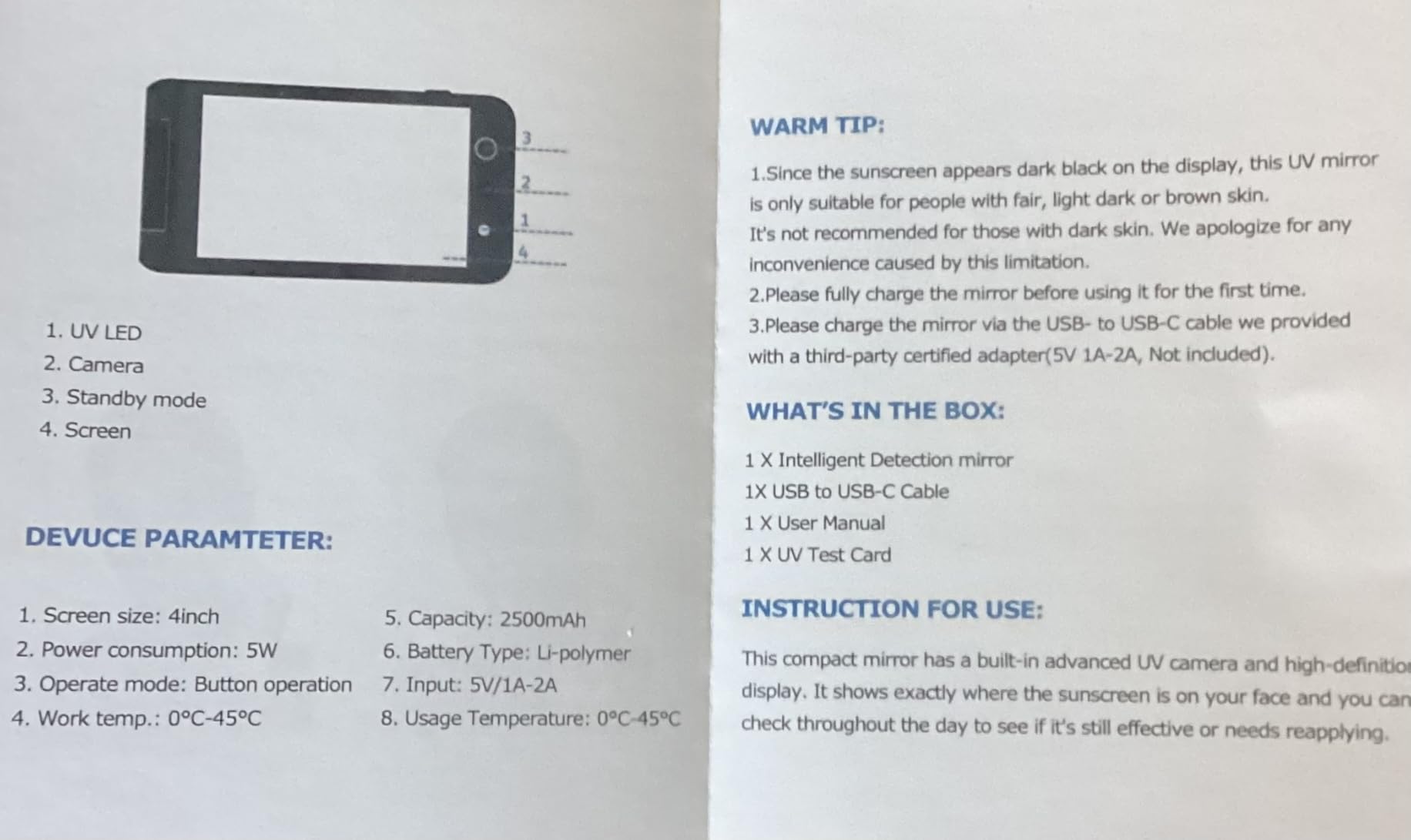 DESCHEN UV Camera UV Mirror for Sunscreen Test Rechargeable 4 Inch | Portable Double-Sided Travel Smart UV Lens Compact Sunscreen Testing Camera Mirror, Skin Sun Protection customer photo 1