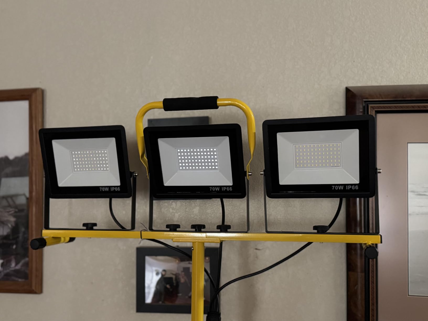 21000-Lumen LED Work Light with Stand for Job Site Garage, Black | 3 Head Portable Tripod Worklight, 48