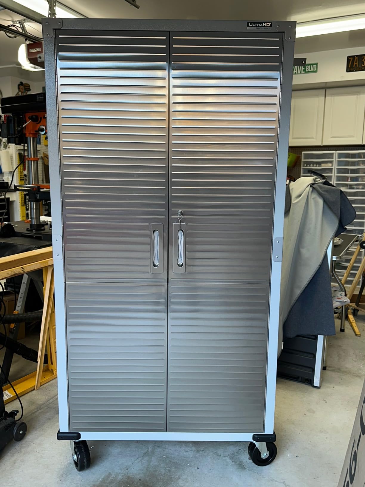 Metal Storage Cabinet 4 Shelves Rolling Tool Garage Warehouse Studio Shelving Stainless Steel Locking File Doors - House Deals customer photo 2