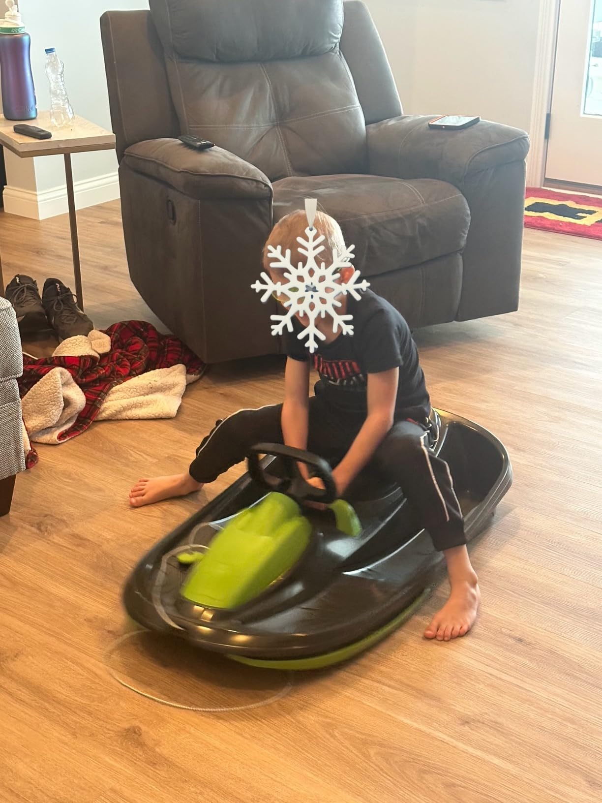 Snow Sled for Kids, Adults - Toboggan Sled, Easy Turning Steering Wheel, Anti-Slip Seat, Pull Up Brake, Durable Plastic Sled, Lightweight, Snow Sleds, Age 3+ 260 lbs customer photo 1