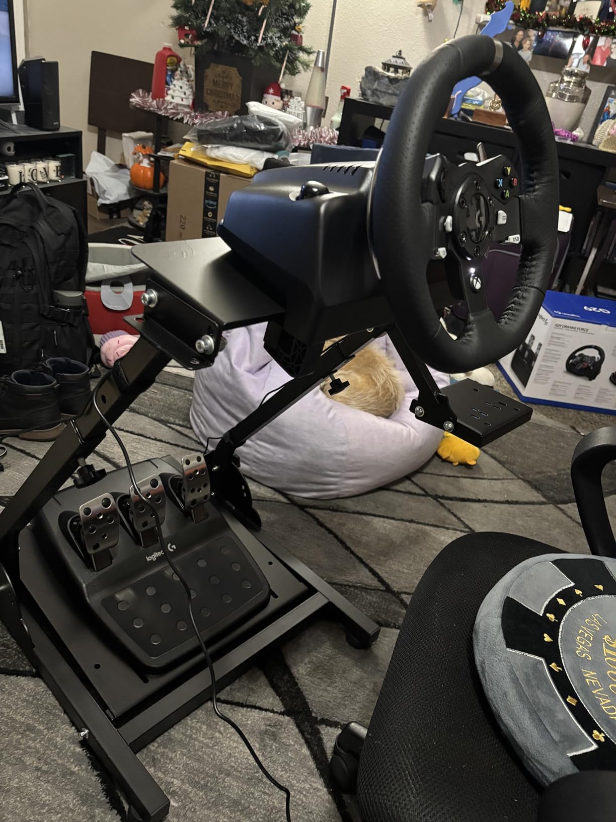 Racing Wheel Stand, Height Adjustable & Foldable Steering Wheal Stand Compatible with Logitech G25,G27,G29,G920 Gaming Cockpit customer photo 2