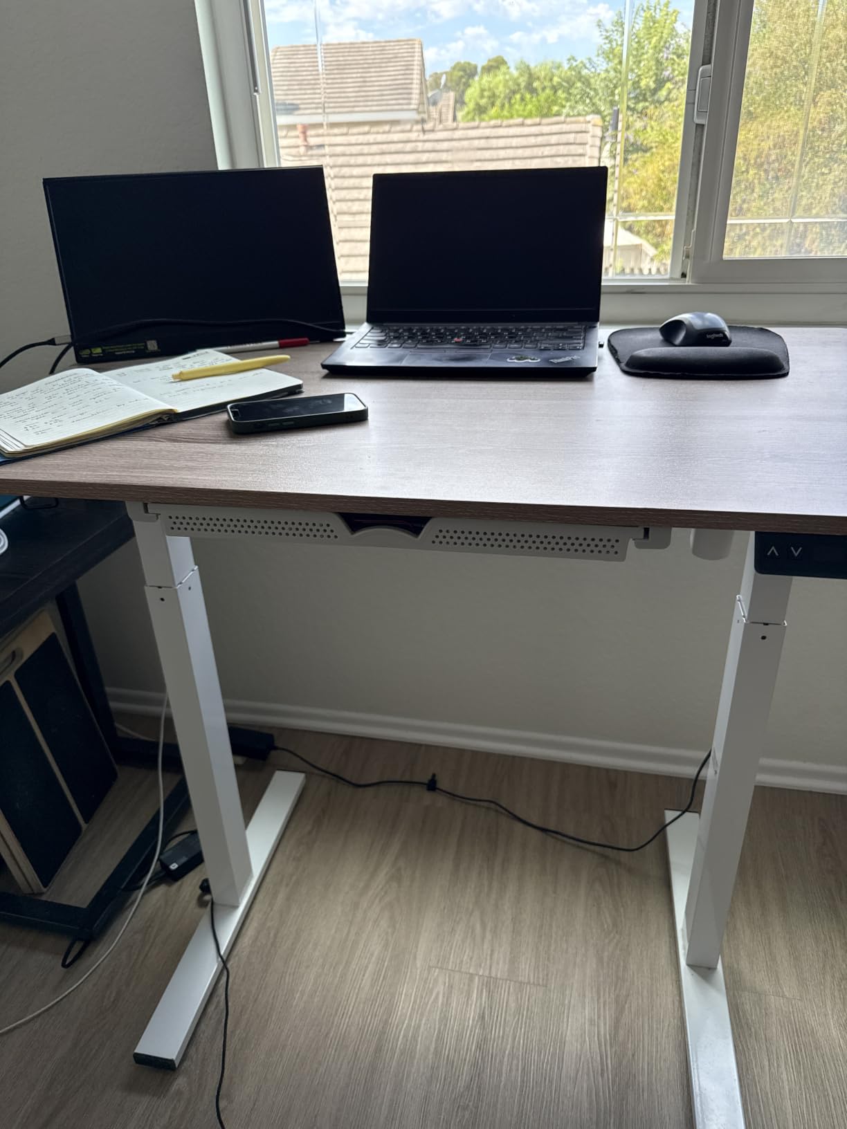 SHW 55 x 28 Electric Height Adjustable Standing Desk w/Drawer, Walnut customer photo 2