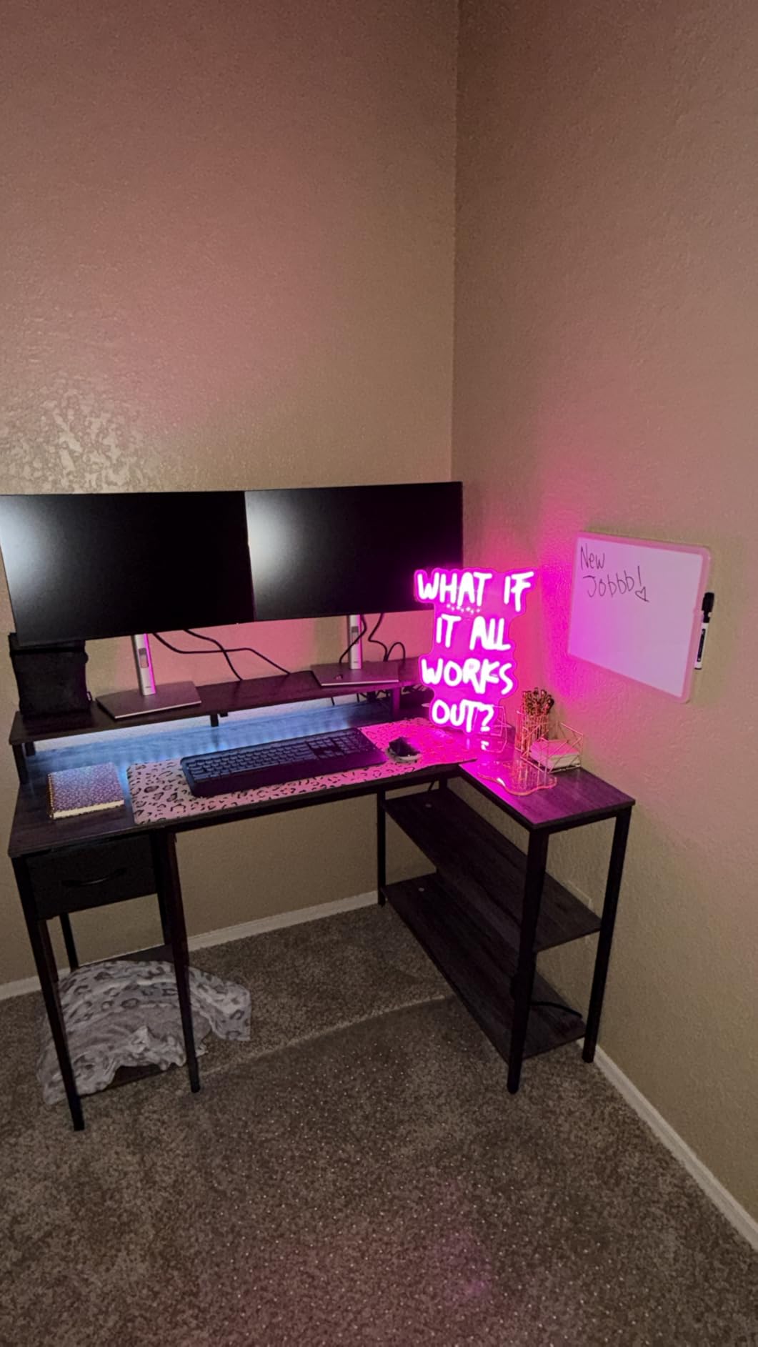 SUPERJARE 47 inch Reversible L Shaped Desk with LED Lights & Power Outlets, Computer Desk with Shelves & Monitor Stand, Gaming Desk with Drawer, Home Office Desk Corner Desk, Grey customer photo 1