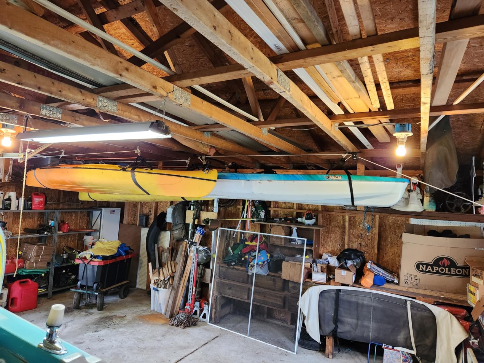 StoreYourBoard Kayak and Canoe Ceiling Hoist – Overhead Garage Storage Rack for Kayaks, Canoes, and Paddle Gear – Heavy Duty Pulley System Indoor Ceiling Mount customer photo 1
