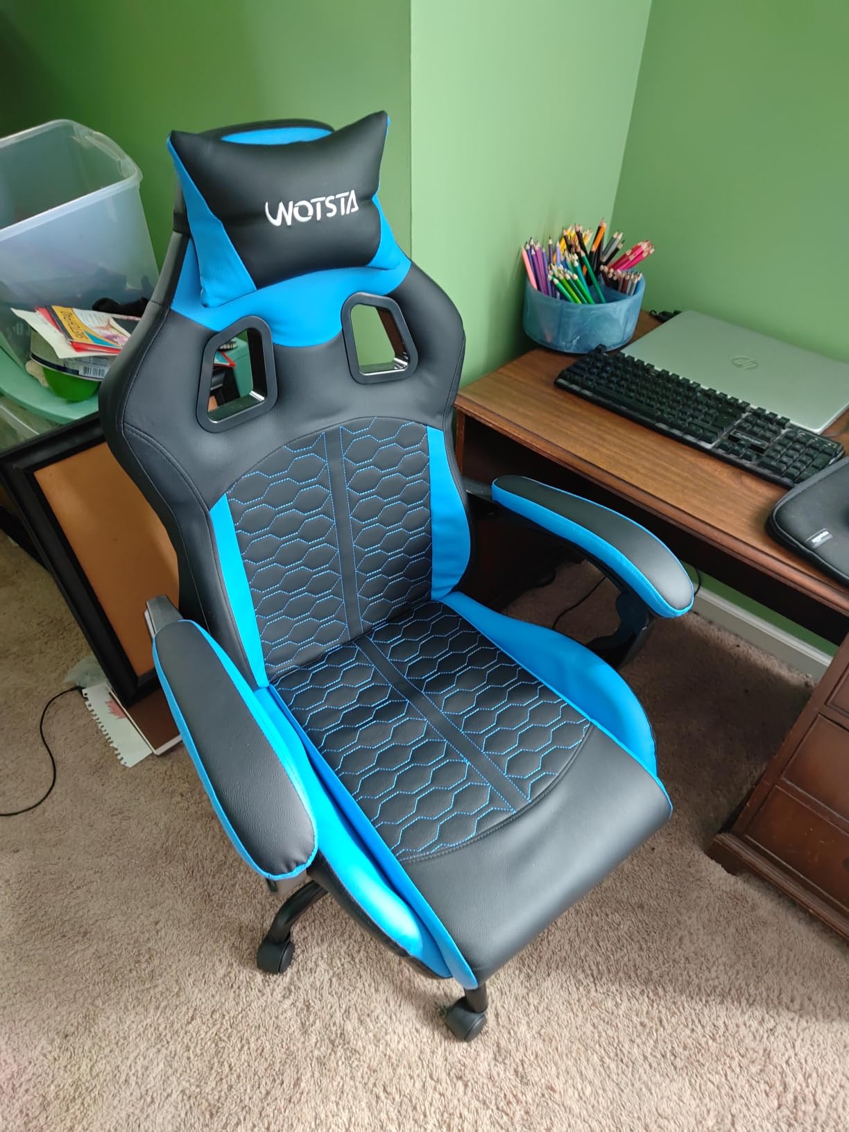 Gaming Chair with Massage,Ergonomic PC Gaming Chair with Footrest Comfortable Headrest and Lumbar Support, High Back, 300LBS (Grey) customer photo 2