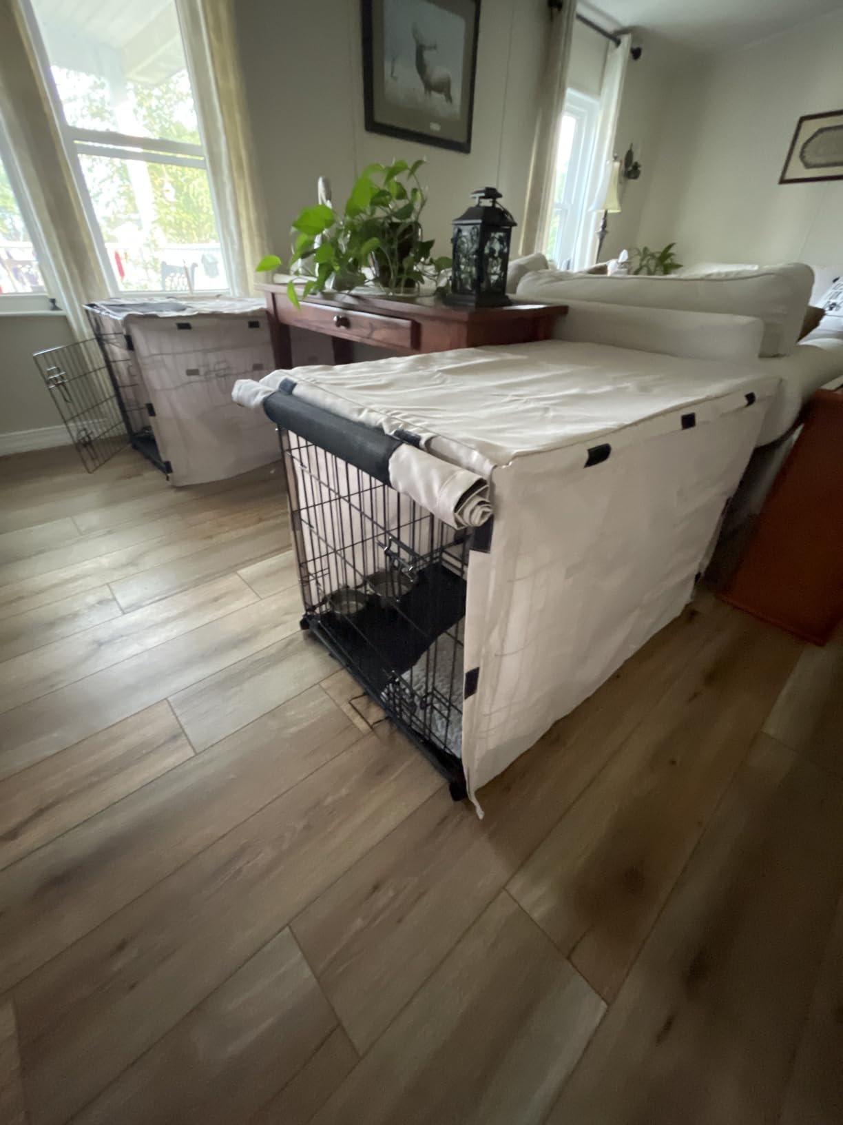 GORILLA GRIP Dog Crate Covers, Wire Kennel Topper, 42 in, Gray Black Paw customer photo 2