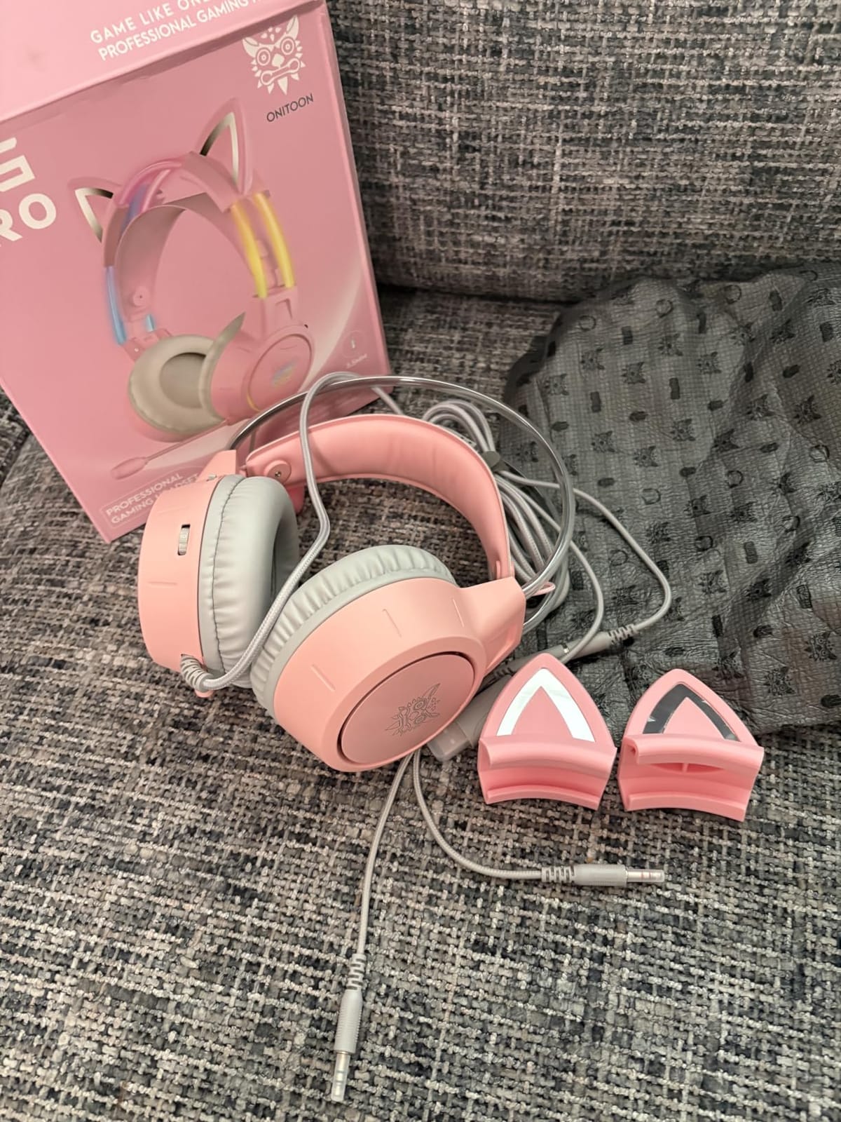 Lightweight Gaming Headset, RGB Lighting, Wired Over Ear Headphones with Mic for PC Laptop PS4 PS5 Switch, Stereo Surround Sound, Self-Adjusting Headband, Pink Cat Ear customer photo 1