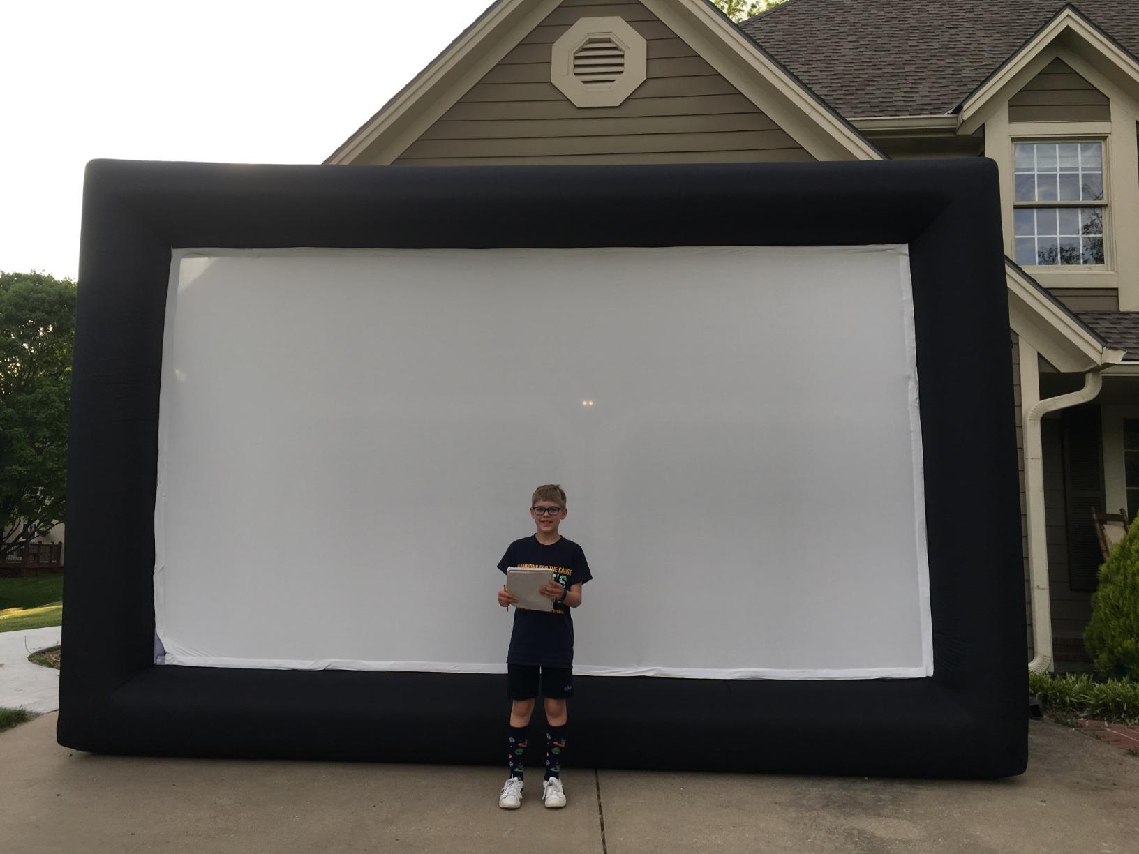 16 ft Outdoor Projector Screen with Built-in Blower - Supports Front and Rear Projection - Includes Tie-Downs and Storage Bag - Inflatable Projector customer photo 2
