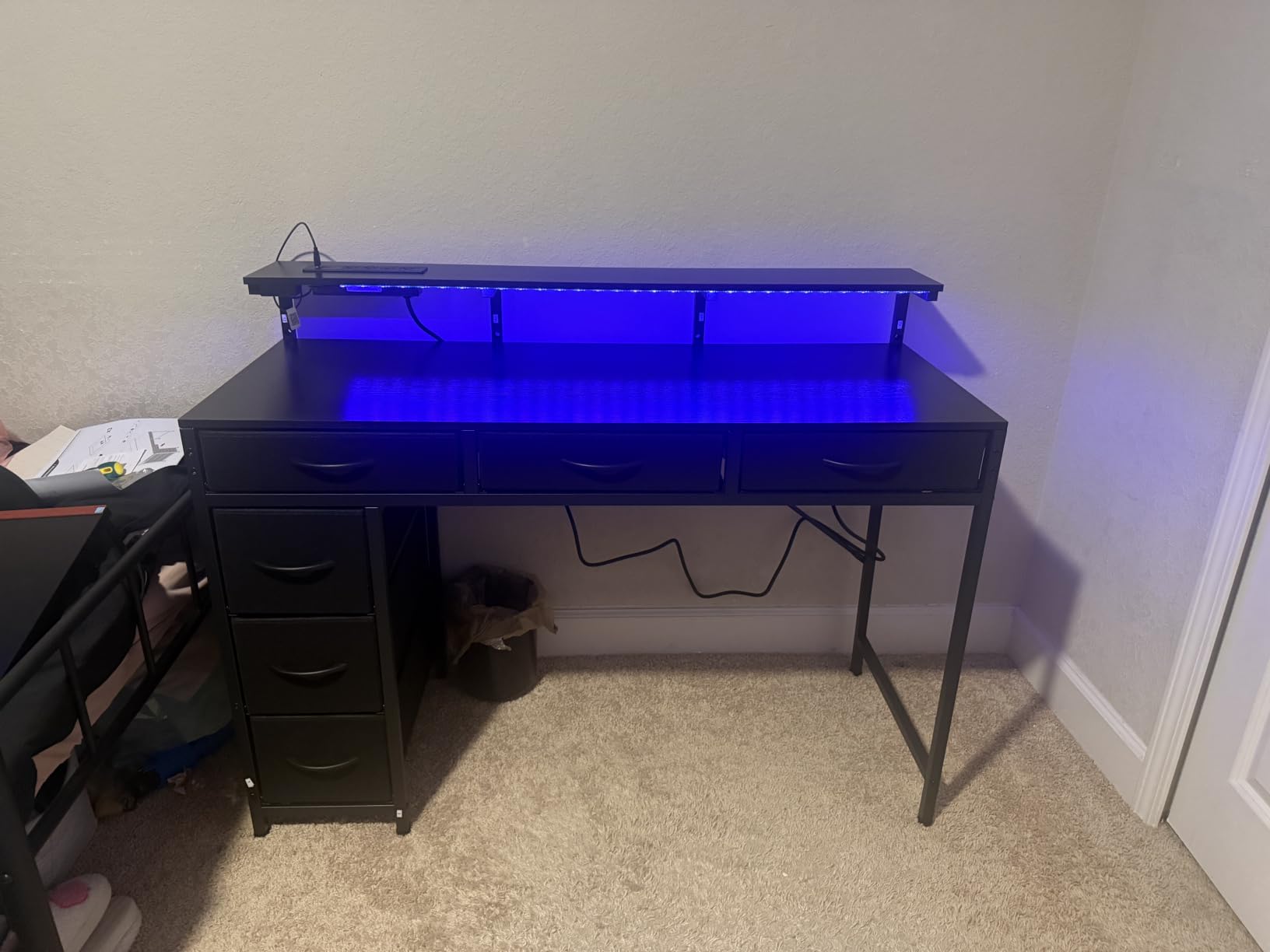Huuger Gaming Desk with 6 Drawers, Computer Desk with LED Lights Power Outlets and Type-C, 47 Inch Office Desk with Storage, Monitor Stand, Writing Desk Work Desk Home Office, Bedroom, Black customer photo 1
