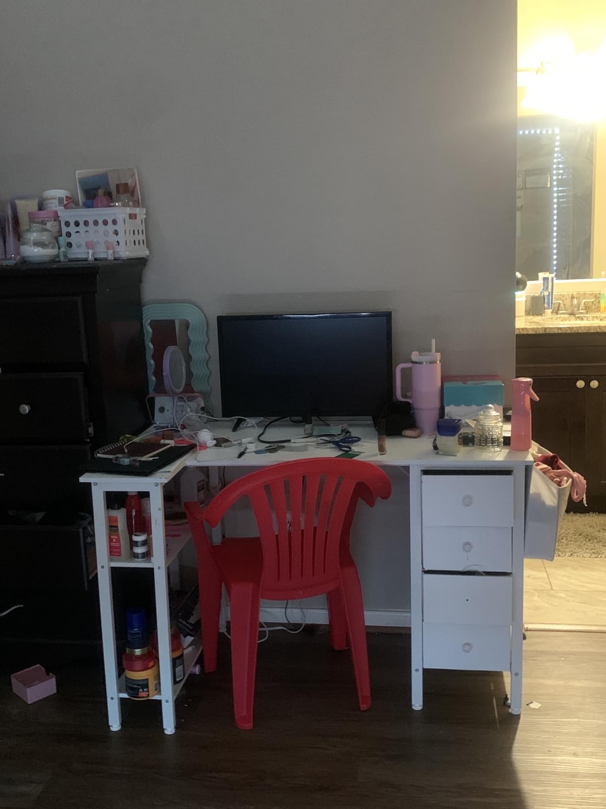 Lufeiya L Shaped Gaming Desk with Power Outlet, 47 Inch Reversible Corner Computer Desk with Drawers & Storage Shelves for Home Office Bedroom, L-Shaped Teen PC Desks with Fabric Drawer, Black customer photo 2