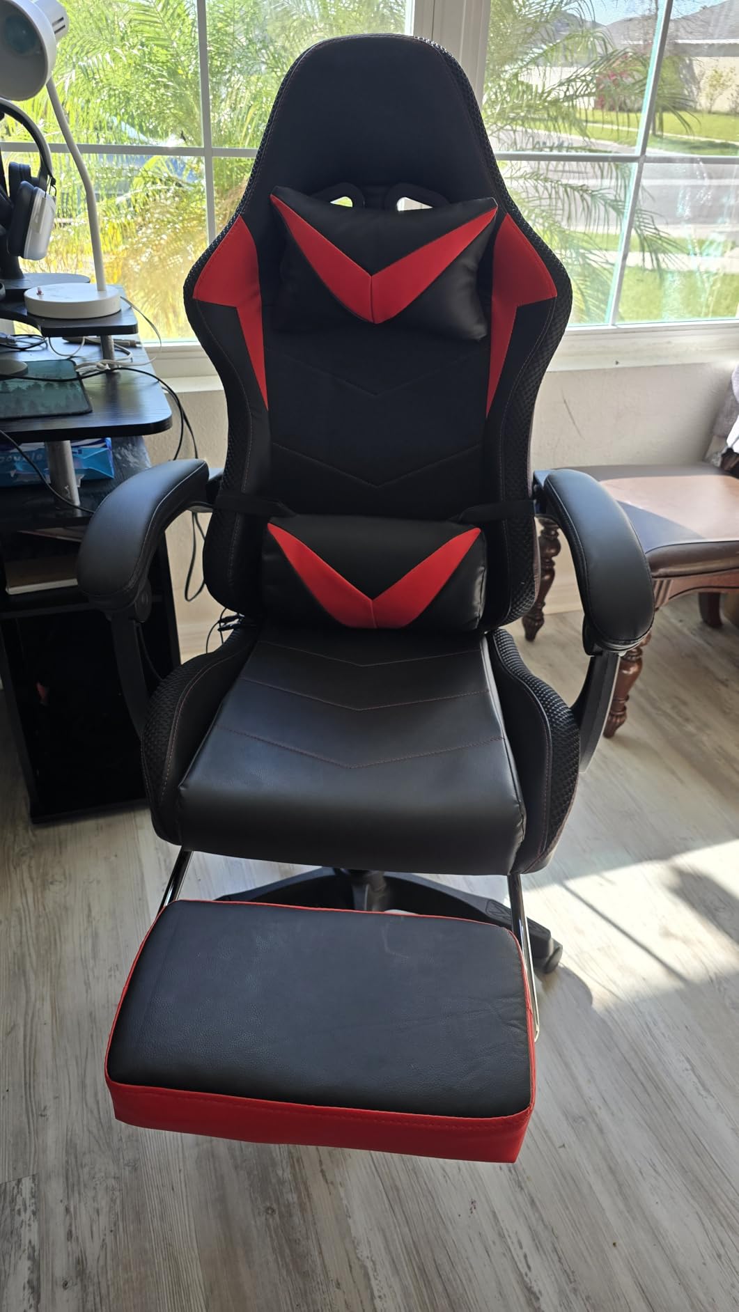 Czlolo Gaming Chair, Racing Style RGB LED Lights Gaming Chairs for Adults and Kids, Lumbar Massager Gamer Chair, High Back Reclining Computer Chair with Footrest and Headrest (Black/Blue) customer photo 2