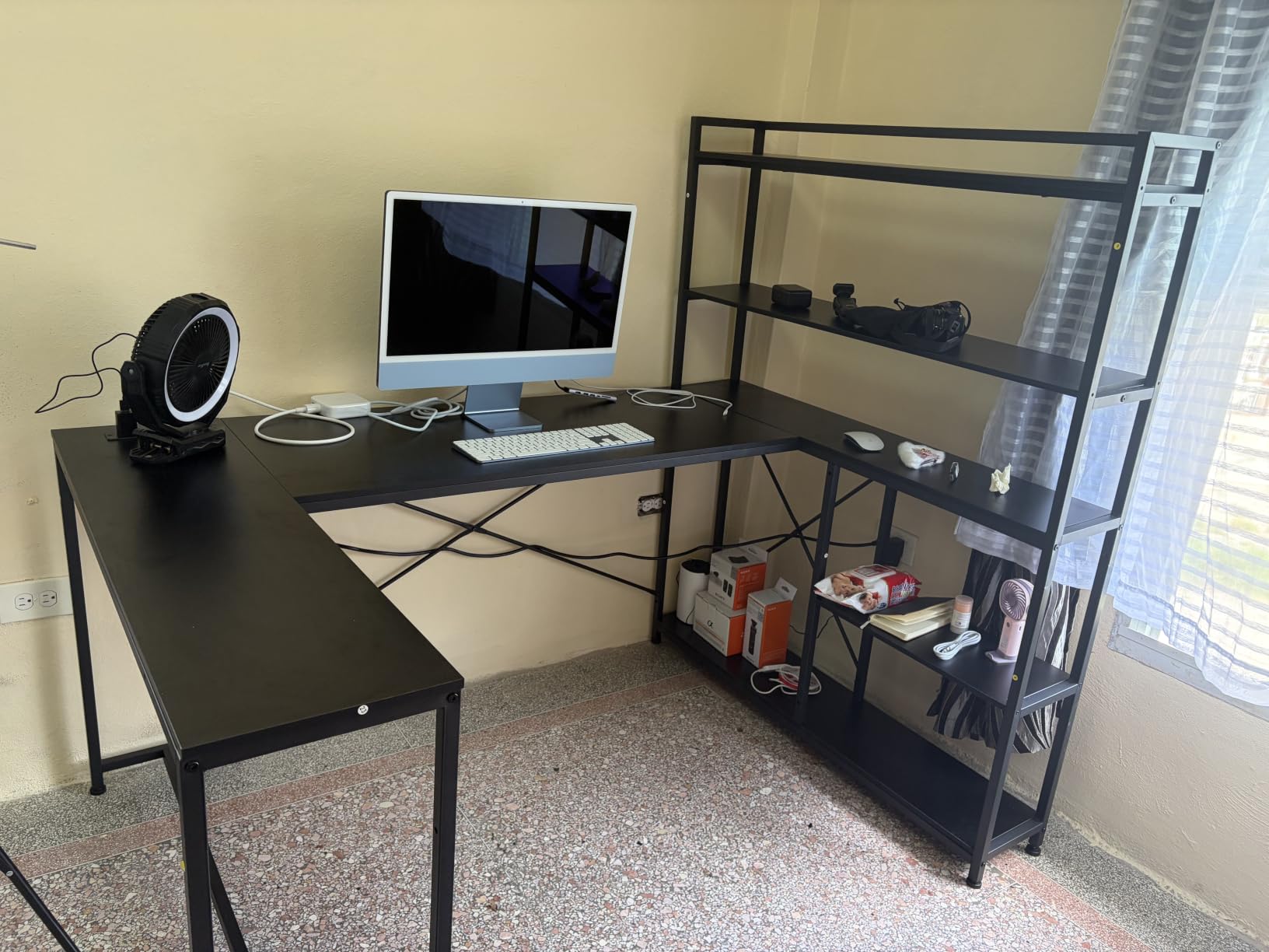 SEDETA L Shaped Gaming Desk, 63'' Reversible Computer Desk with Power Outlet and Storage Shelves, Corner Gaming Desk with LED Lights, Bookshelf for Home Office, Black customer photo 2