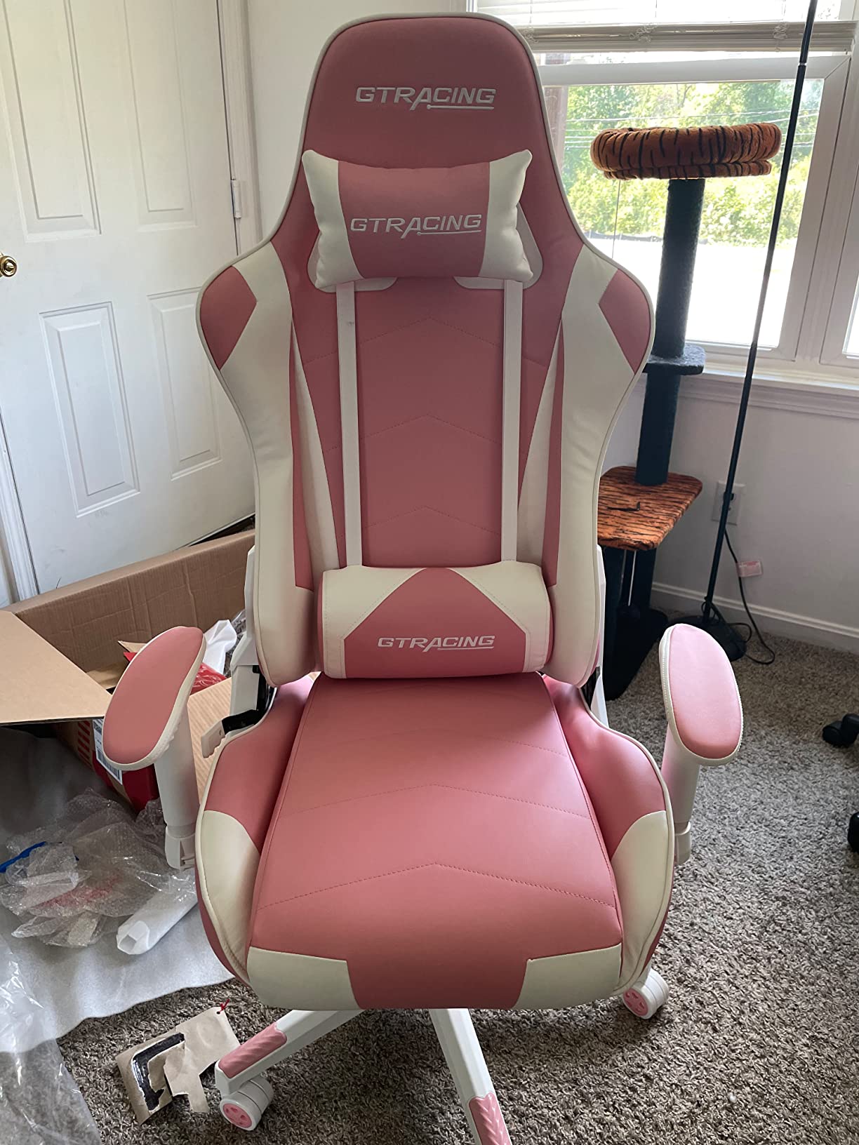 GTRACING Gaming Chair Racing Office Computer Ergonomic Video Game Chair Backrest and Seat Height Adjustable Swivel Recliner with Headrest and Lumbar Pillow Esports Chair (Dark Black) customer photo 1