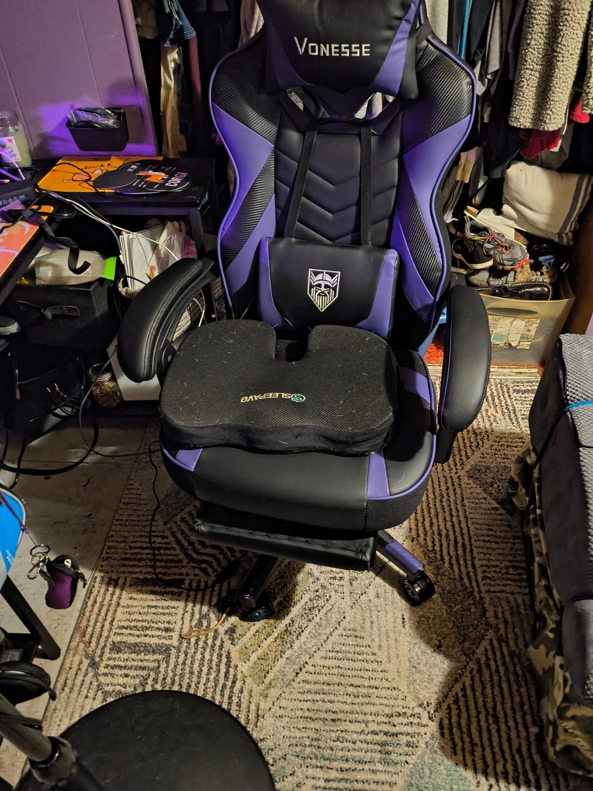 Vonesse Gaming Chair, Big and Tall Gaming Chair with Footrest and Massage, Gaming Chairs for Adults with Lumbar Support, Ergonomic High Back Computer Chair with Pocket Spring Cushion (Purple/Black) customer photo 2