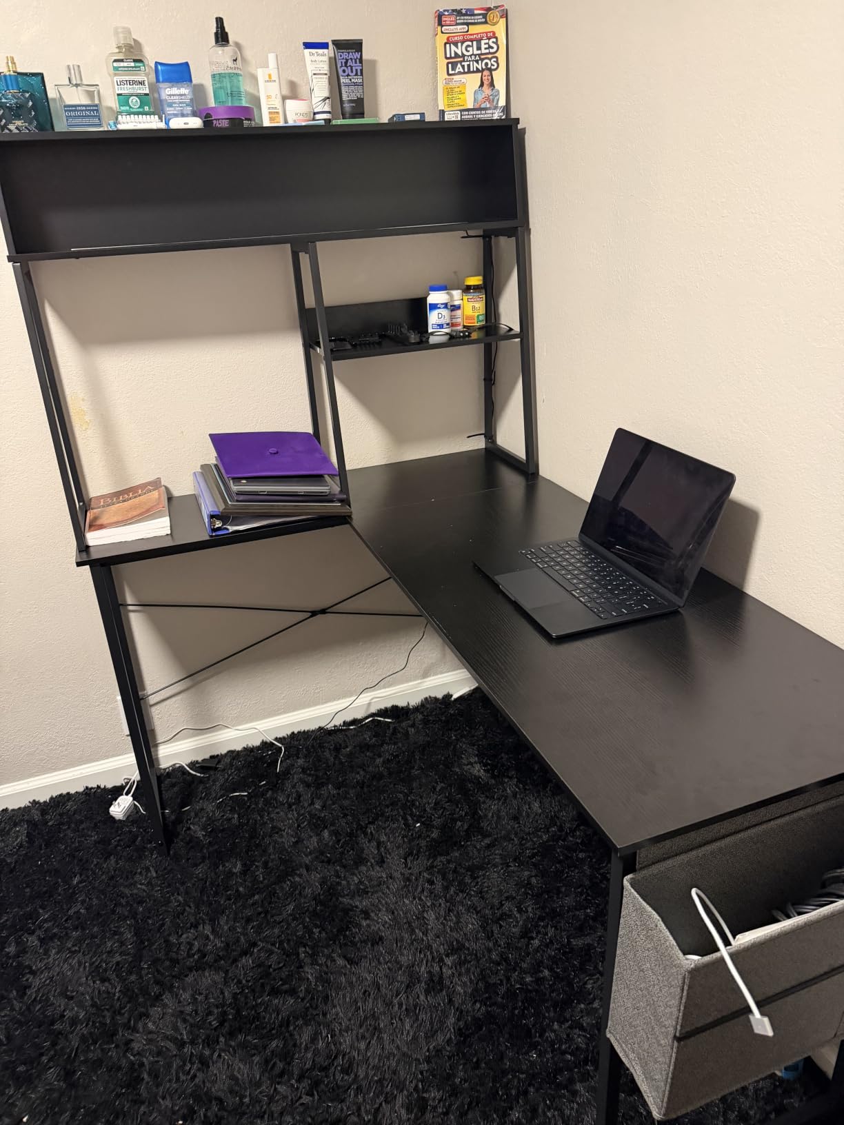 AODK 51 Inch L Shaped Gaming Desk with Display Shelves, LED Lights, Black customer photo 1